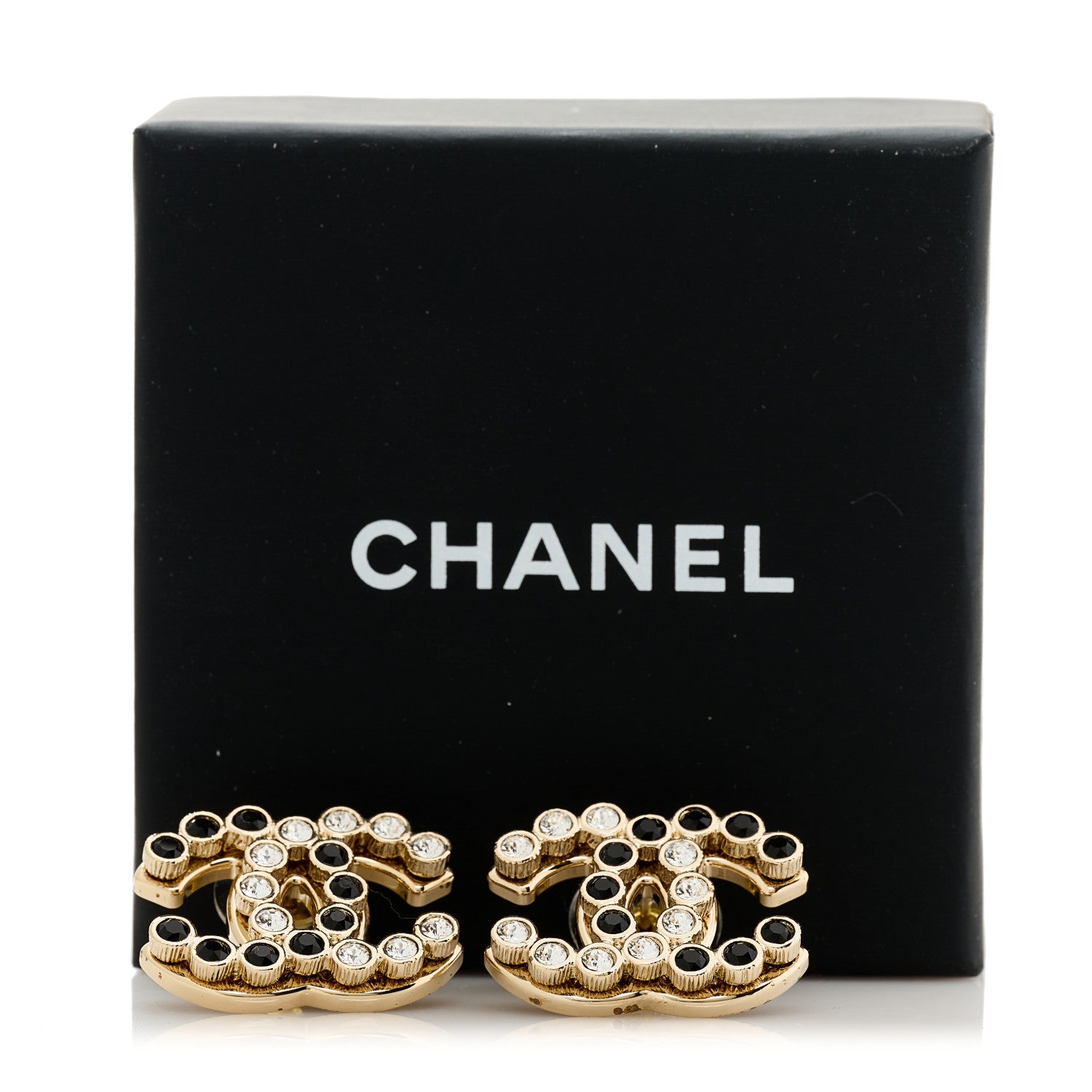 Chanel Crystal CC Earrings Black Gold 5 of 5