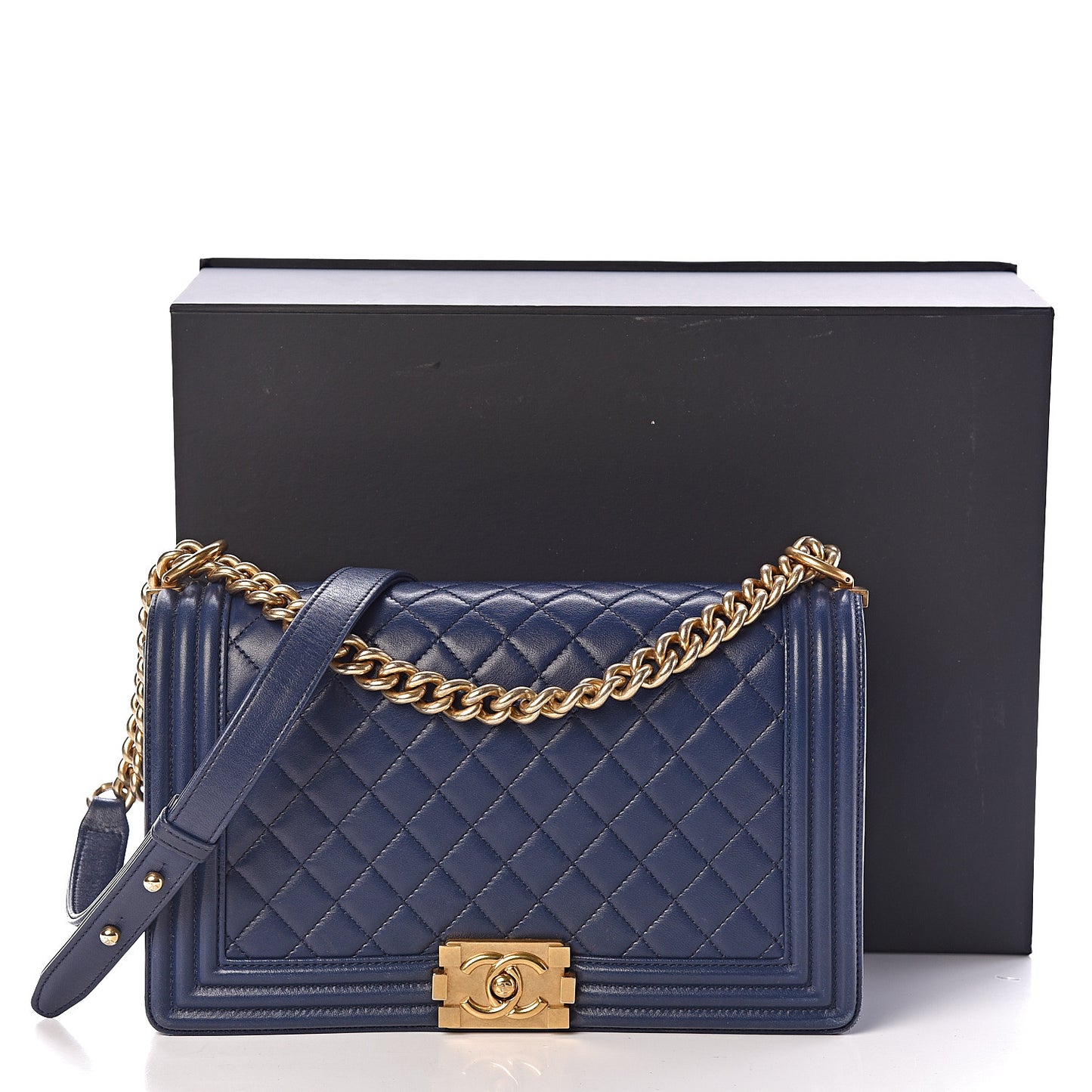 Lambskin Quilted New Medium Boy Flap Dark Navy Blue