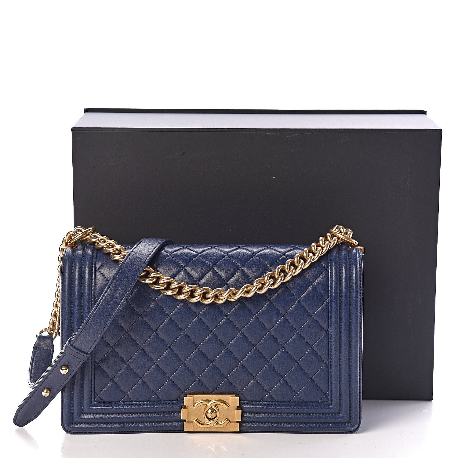 Chanel Lambskin Quilted New Medium Boy Flap Dark Navy Blue 11 of 11
