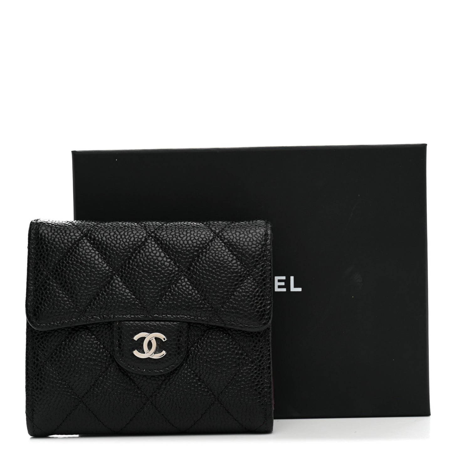 Caviar Quilted Compact Flap Wallet Black