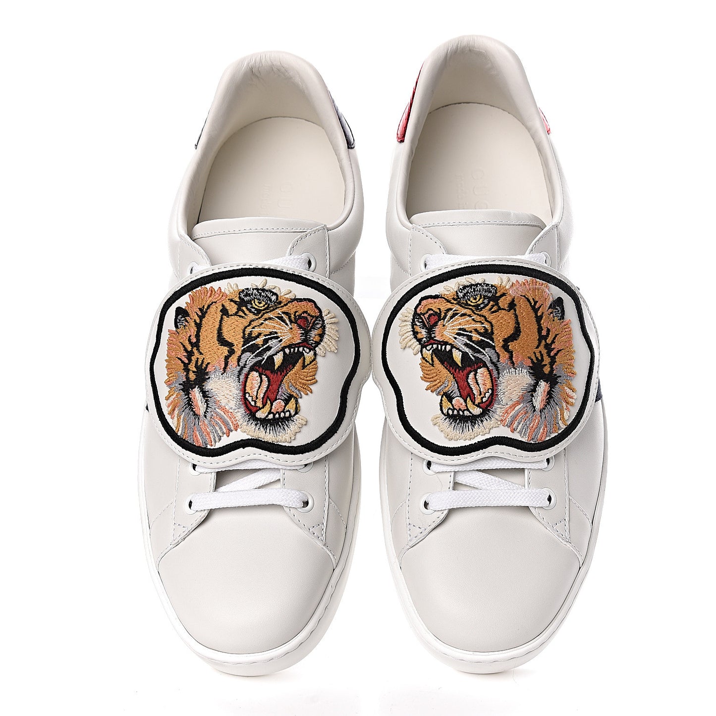 Calfskin Ayers Web Tiger Embroidered Mens Ace Sneakers 9 White