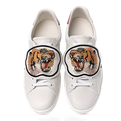 Gucci Calfskin Ayers Web Tiger Embroidered Mens Ace Sneakers 9 White 12 of 13