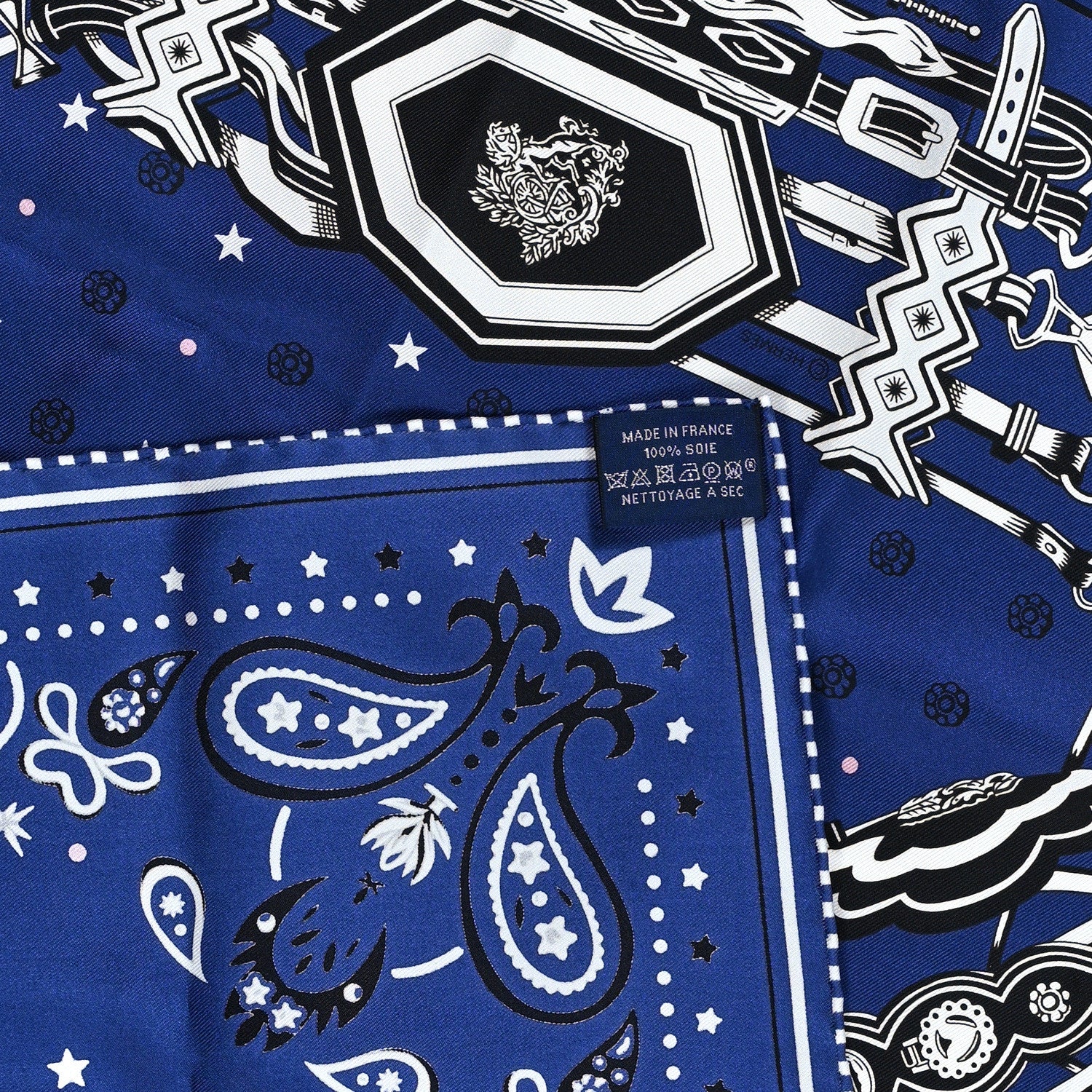 Hermes Silk Brides Et Destin Bandana Scarf 55 Marine White Black 3 of 3