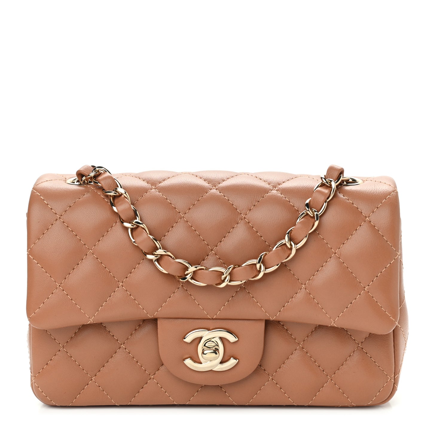 Lambskin Quilted Mini Rectangular Flap Brown