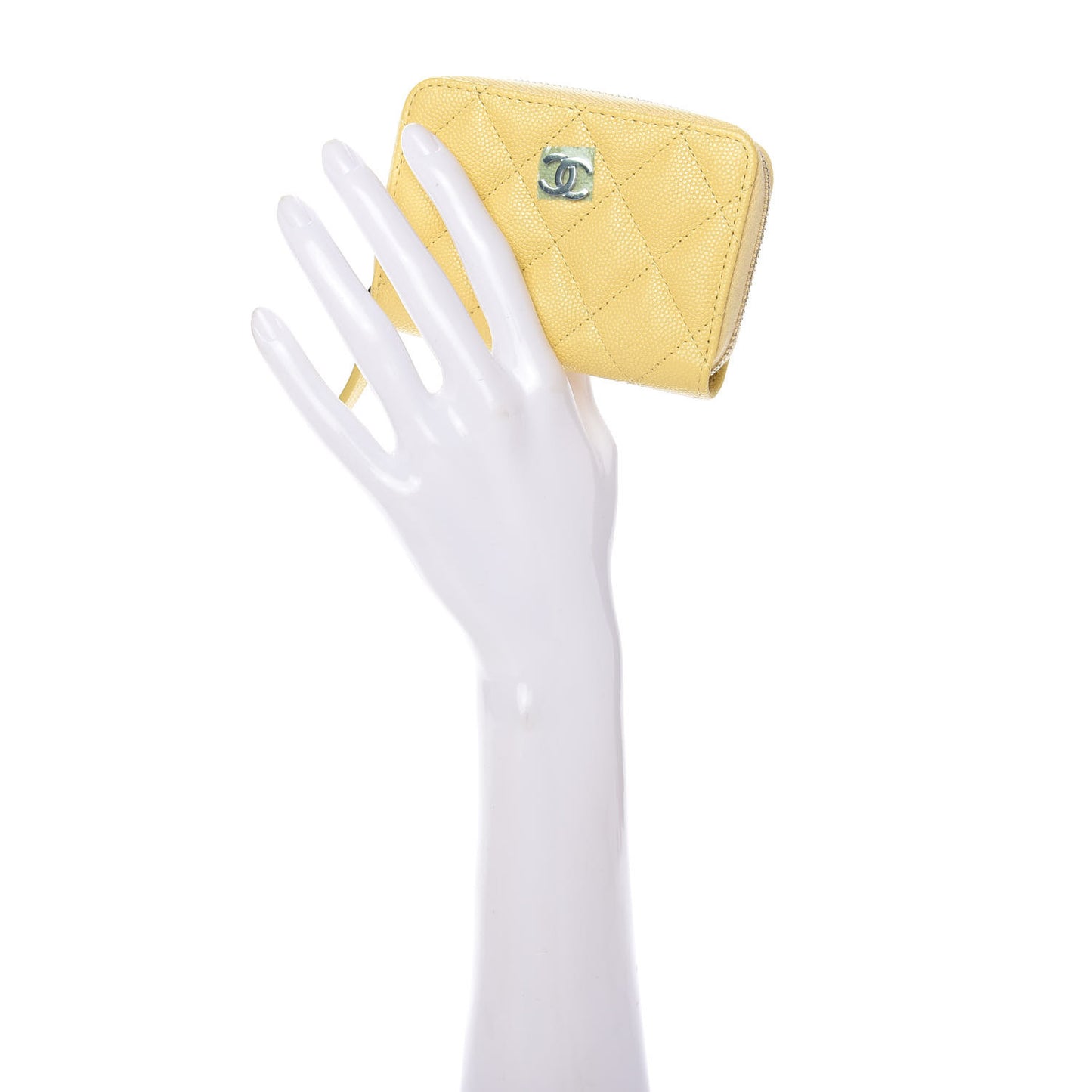 Caviar Quilted Zip Coin Purse Yellow
