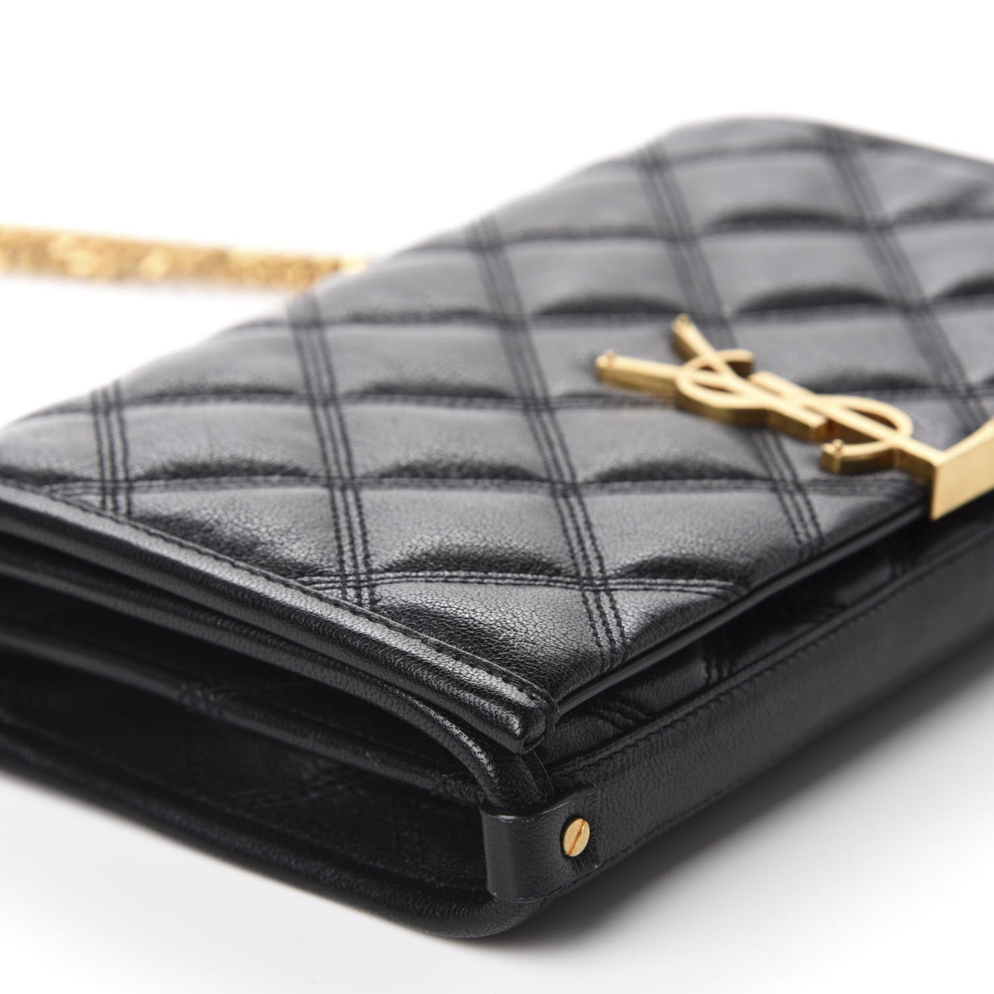 Lambskin Diamond Quilted Becky Chain Wallet Black