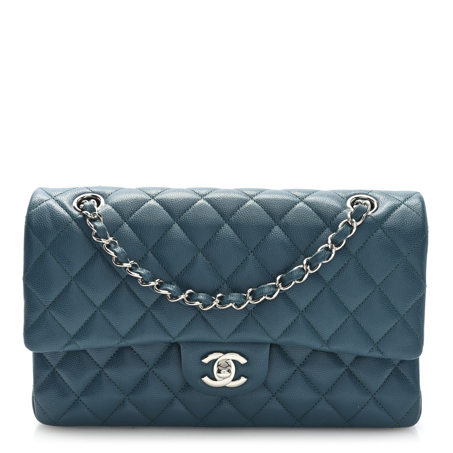 Caviar Quilted Medium Double Flap Dark Green