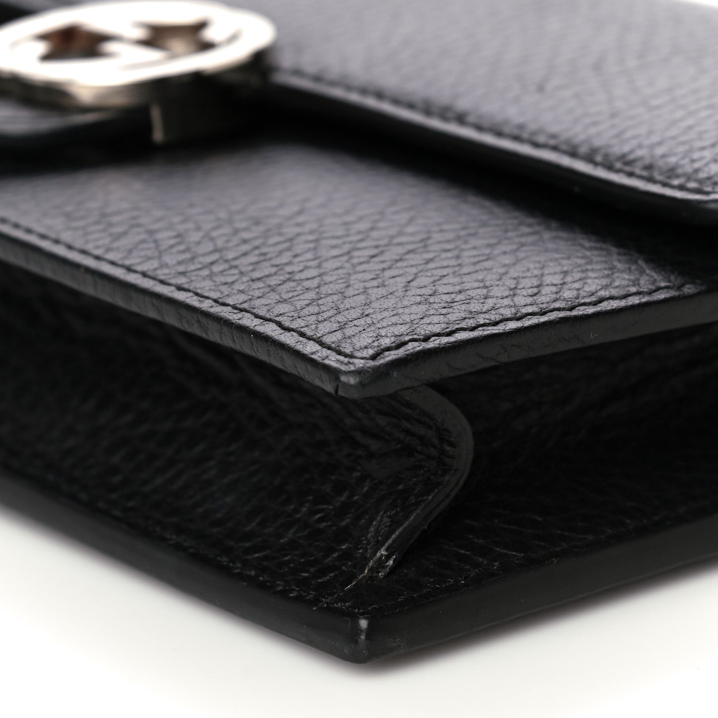 Dollar Calfskin Interlocking G Chain Wallet Black