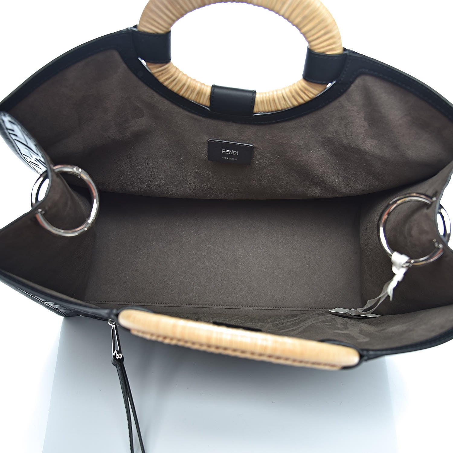 Fendi Vitello Century Wicker FF 1974 Embossed Large Runaway Shopper Tote Black 5 of 10