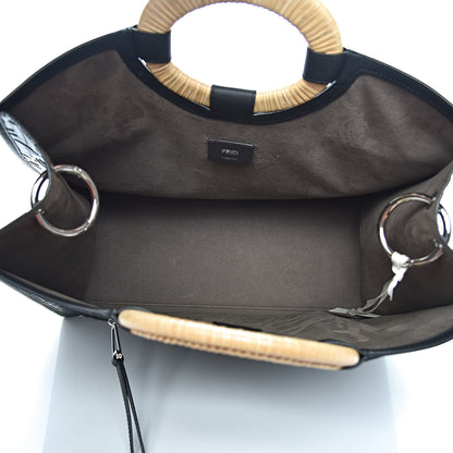 Fendi Vitello Century Wicker FF 1974 Embossed Large Runaway Shopper Tote Black 5 of 10