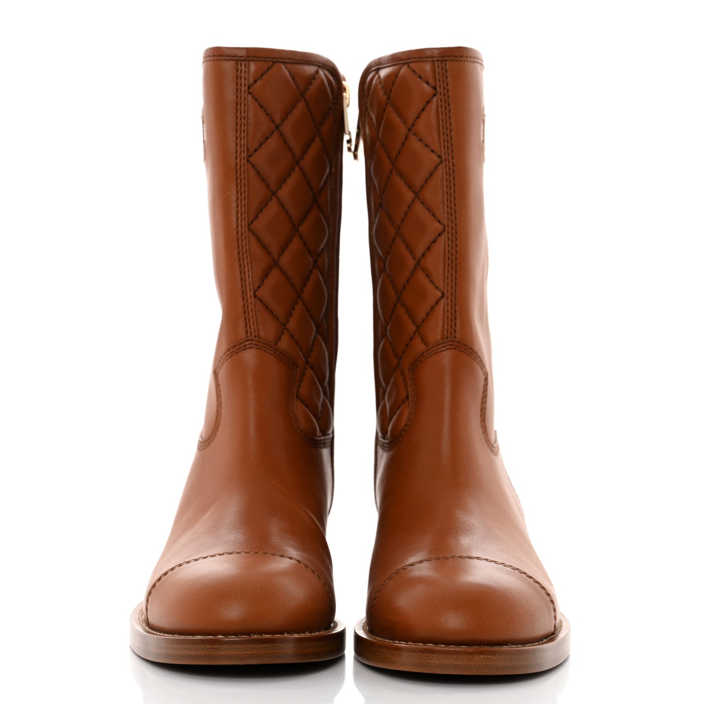 Calfskin CC Logo Mid Calf Boots 39 Caramel