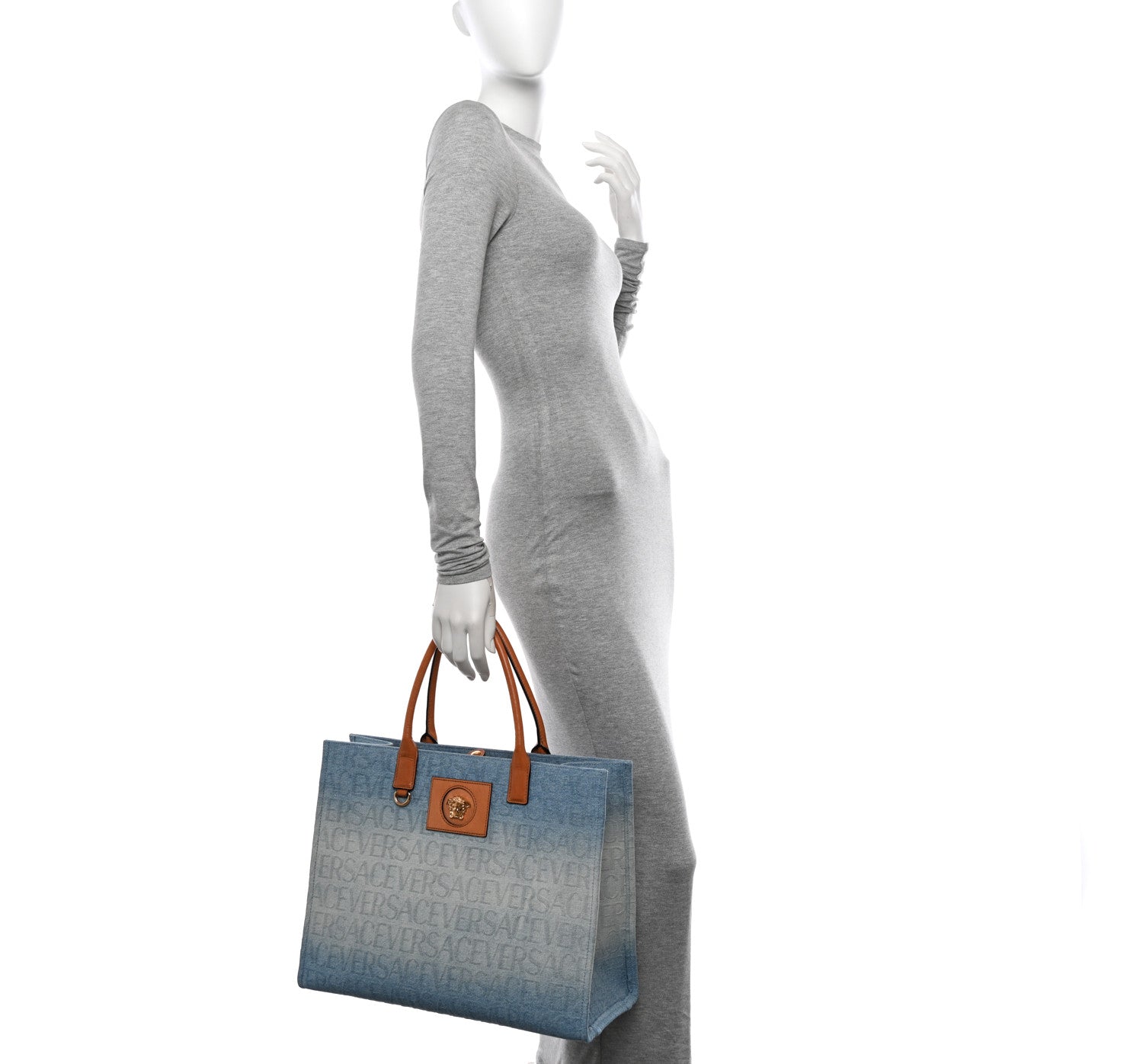 Versace Jacquard Canvas Large Allover Medusa Tote Blue 2 of 9