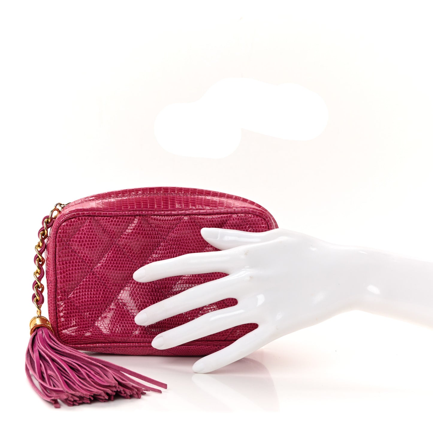 Lizard Quilted Tassel Clutch Pink