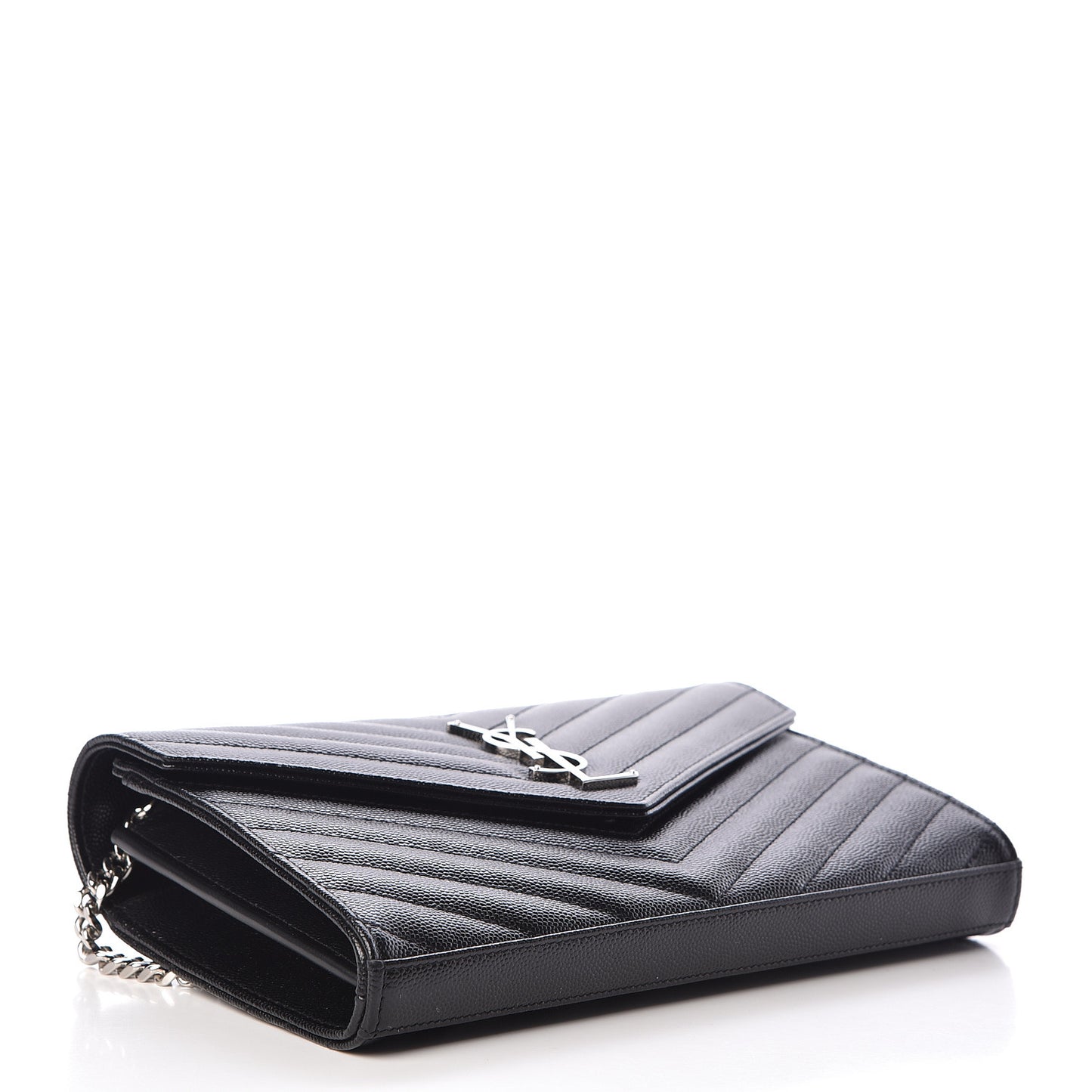 Grain De Poudre Matelasse Chevron Monogram Chain Wallet Black