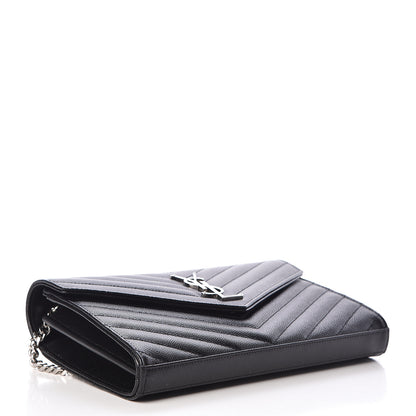 Saint Laurent Grain De Poudre Matelasse Chevron Monogram Chain Wallet Black 4 of 10