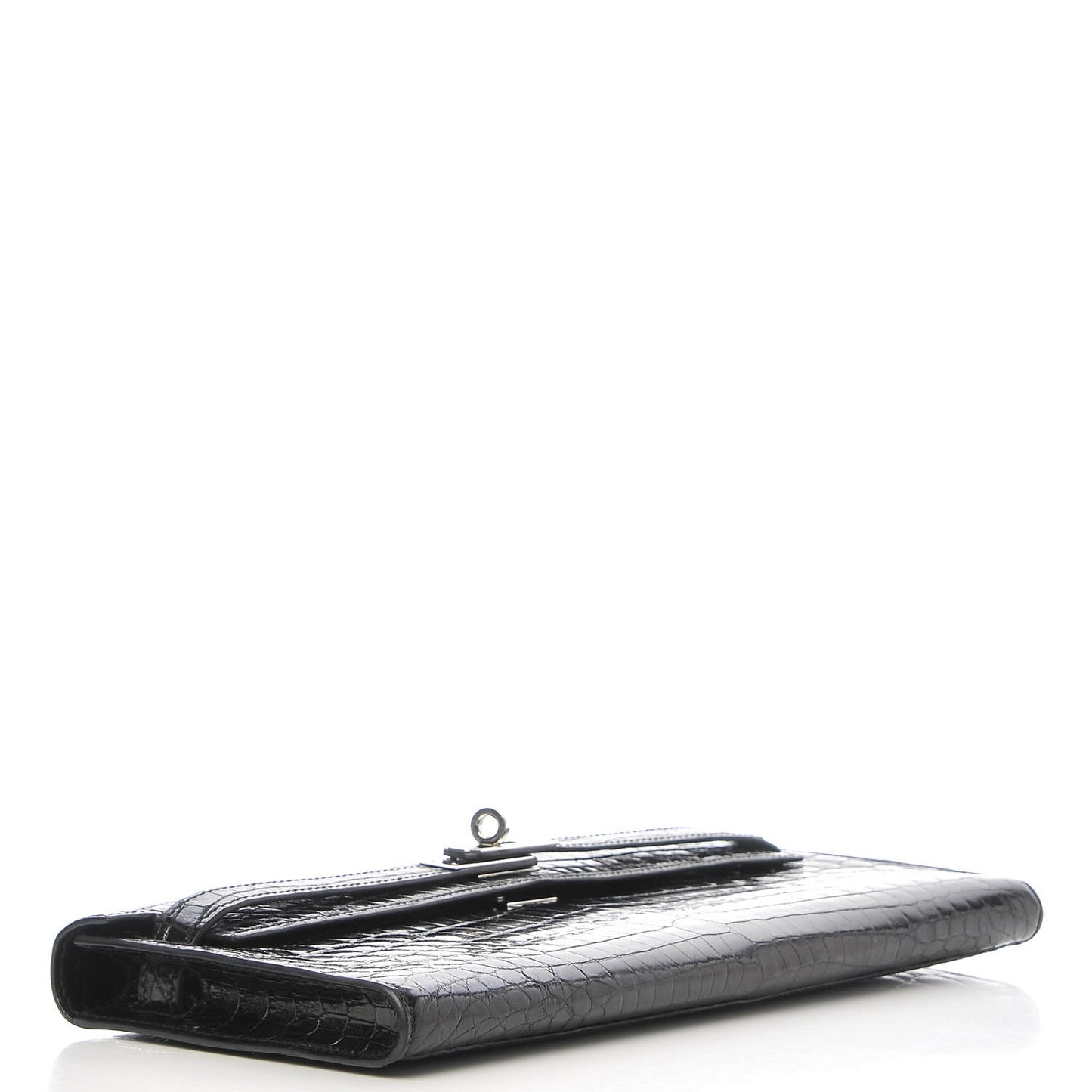 Shiny Niloticus Crocodile Kelly Cut Pochette Black