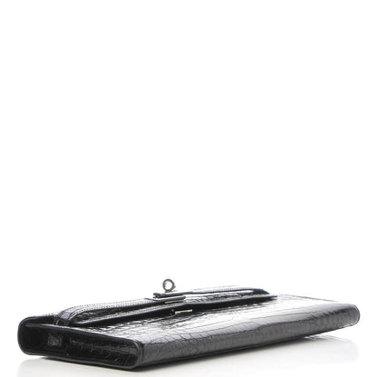 Hermes Shiny Niloticus Crocodile Kelly Cut Pochette Black 4 of 21