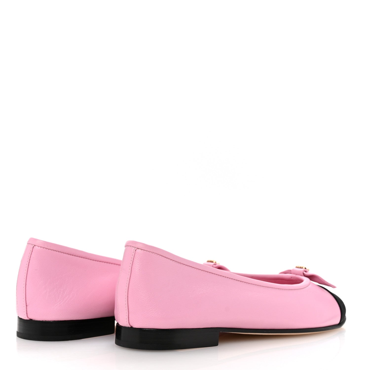 Chanel Lambskin Grosgrain Cap Toe Pearl CC Ballerina Flats 37.5 Pink Black 5 of 9