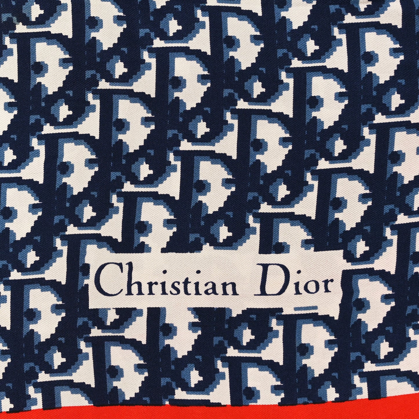Silk Monogram Scarf Navy Red