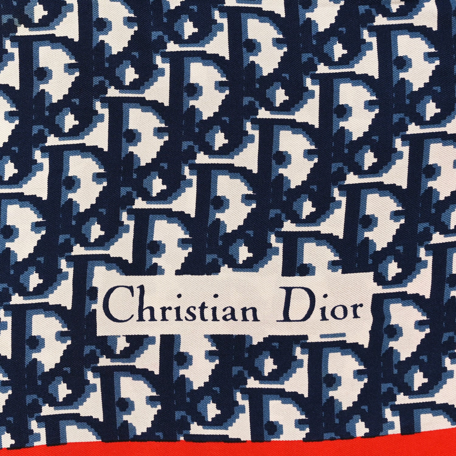 Christian Dior Silk Monogram Scarf Navy Red 2 of 4