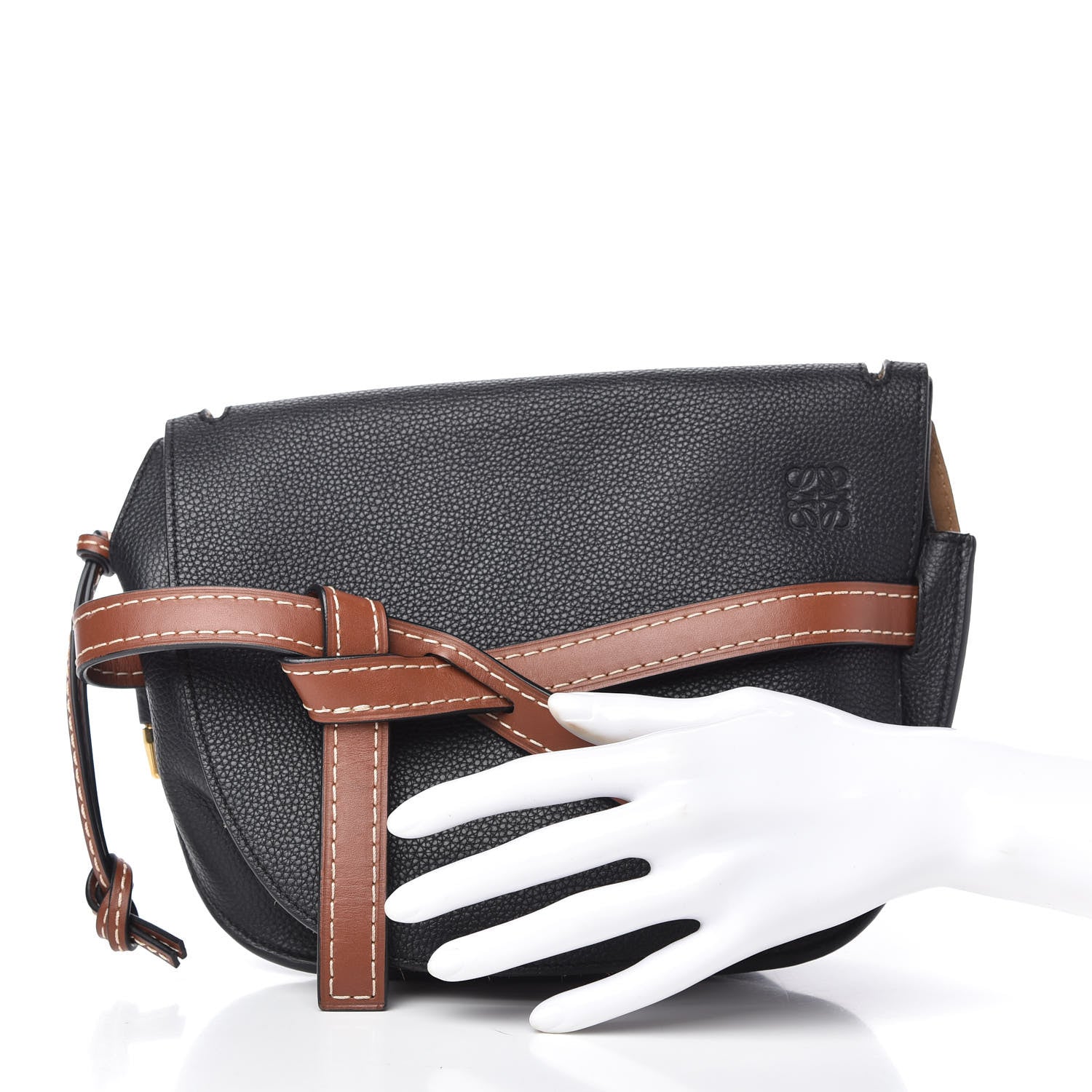 Loewe Grained Calfskin Small Gate Crossbody Bag Pecan Black 3 of 9