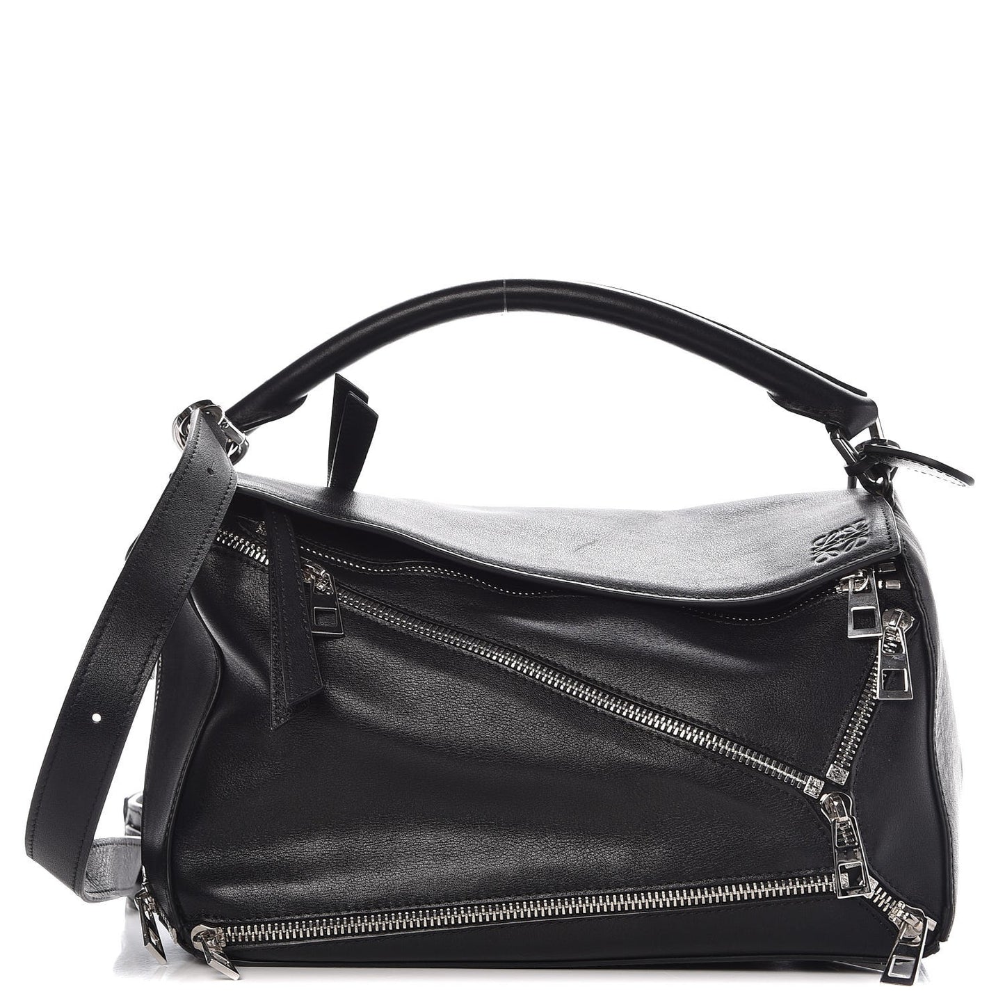 Calfskin Zipper Puzzle Bag Black