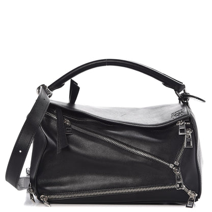 Loewe Calfskin Zipper Puzzle Bag Black 1 of 8