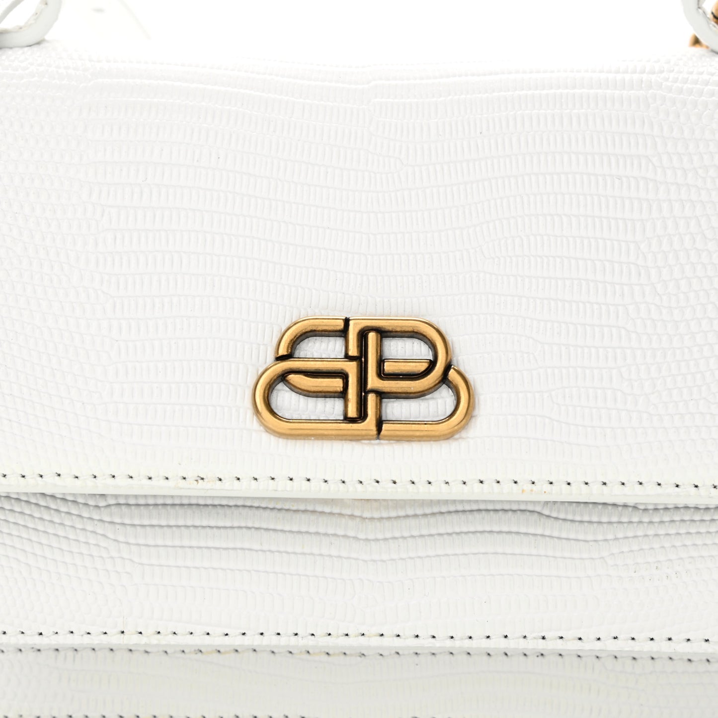 Patent Calfskin Lizard Embossed XS Sharp Top Handle Bag White