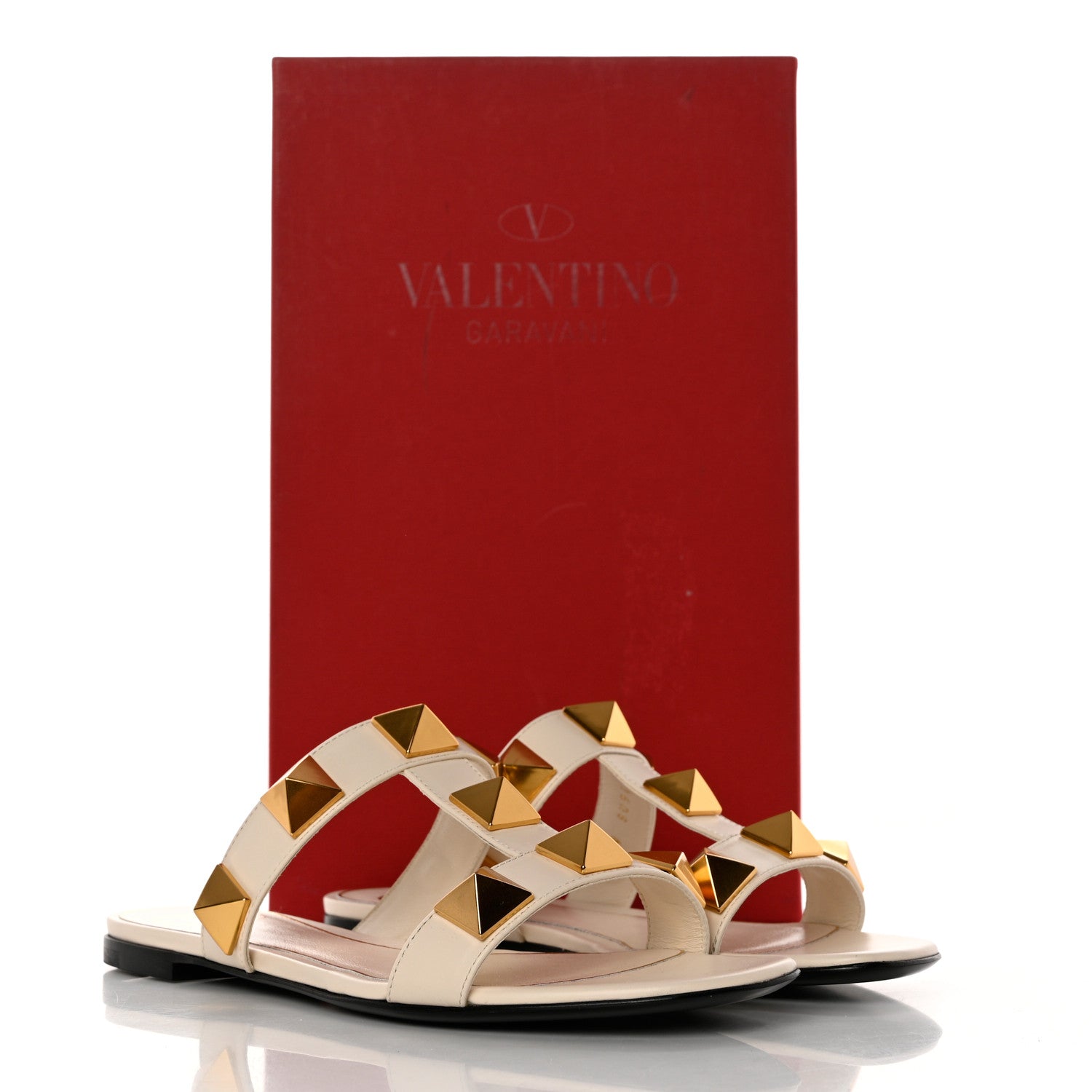 Valentino Garavani Calfskin Roman Stud Flat Slide Sandals 35 Light Ivory 9 of 9