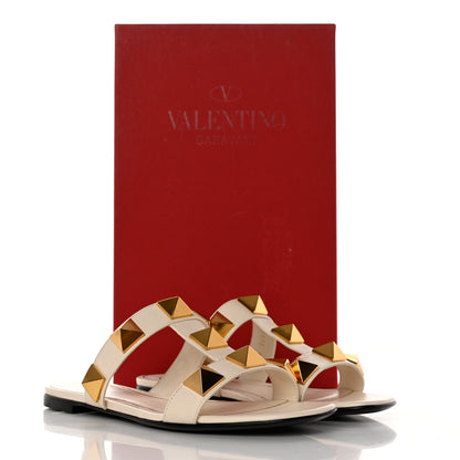 Valentino Garavani Calfskin Roman Stud Flat Slide Sandals 35 Light Ivory 9 of 9