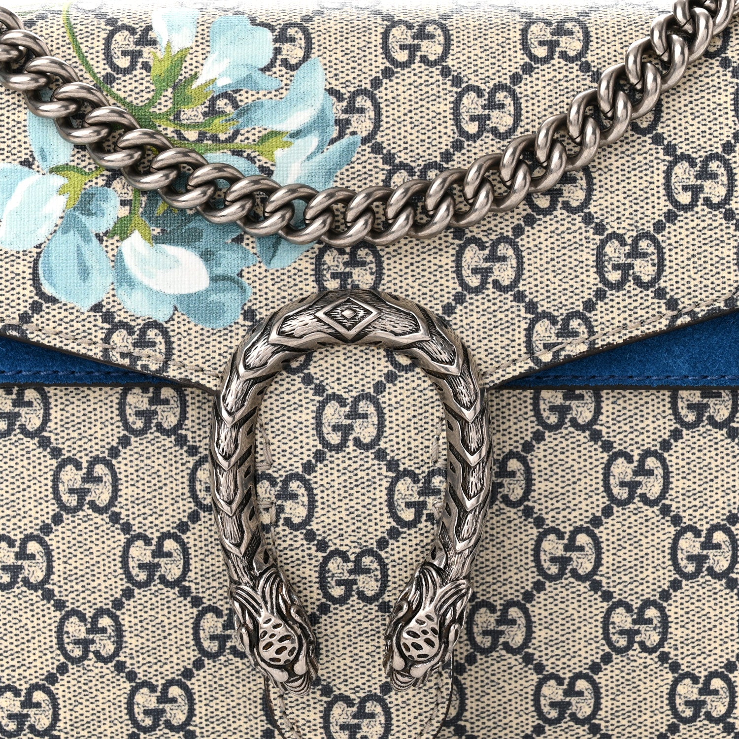 Gucci GG Supreme Monogram Blooms Small Dionysus Shoulder Bag Beige Navy Vintage Blue 8 of 10