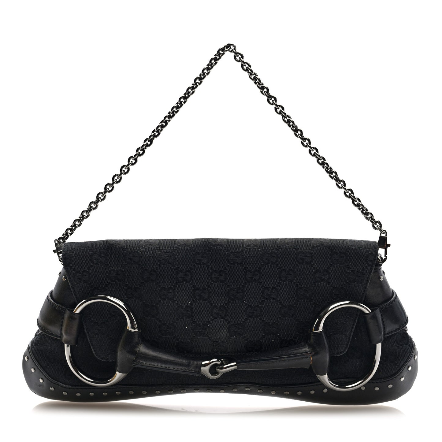 Monogram Studded Horsebit Clutch Black