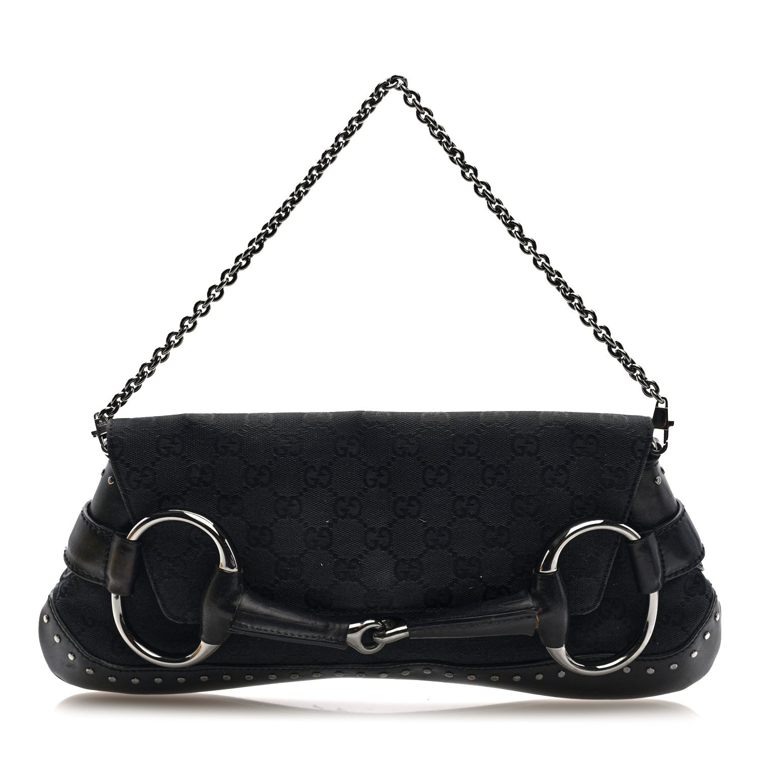Gucci Monogram Studded Horsebit Clutch Black 1 of 10