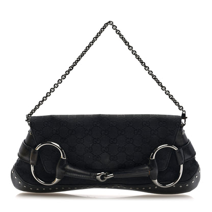 Gucci Monogram Studded Horsebit Clutch Black 1 of 10