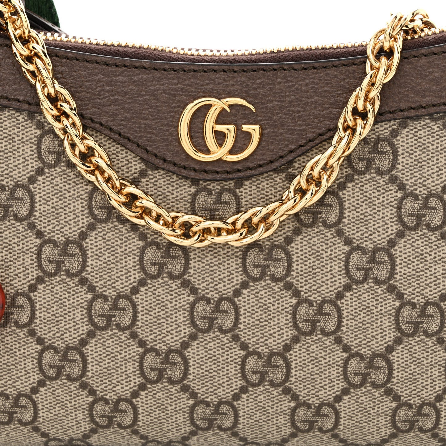 GG Supreme Monogram Textured Dollar Calfskin Web Small Ophidia GG Handbag Beige Ebony New Acero