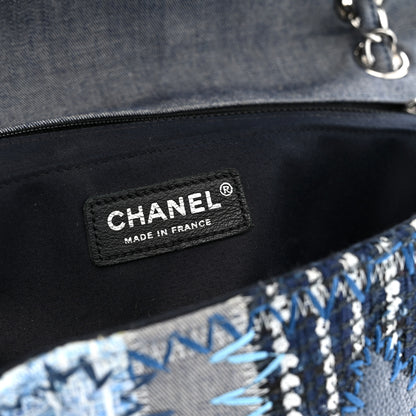 Chanel Denim Tweed Patchwork Jumbo Single Flap Blue 6 of 11