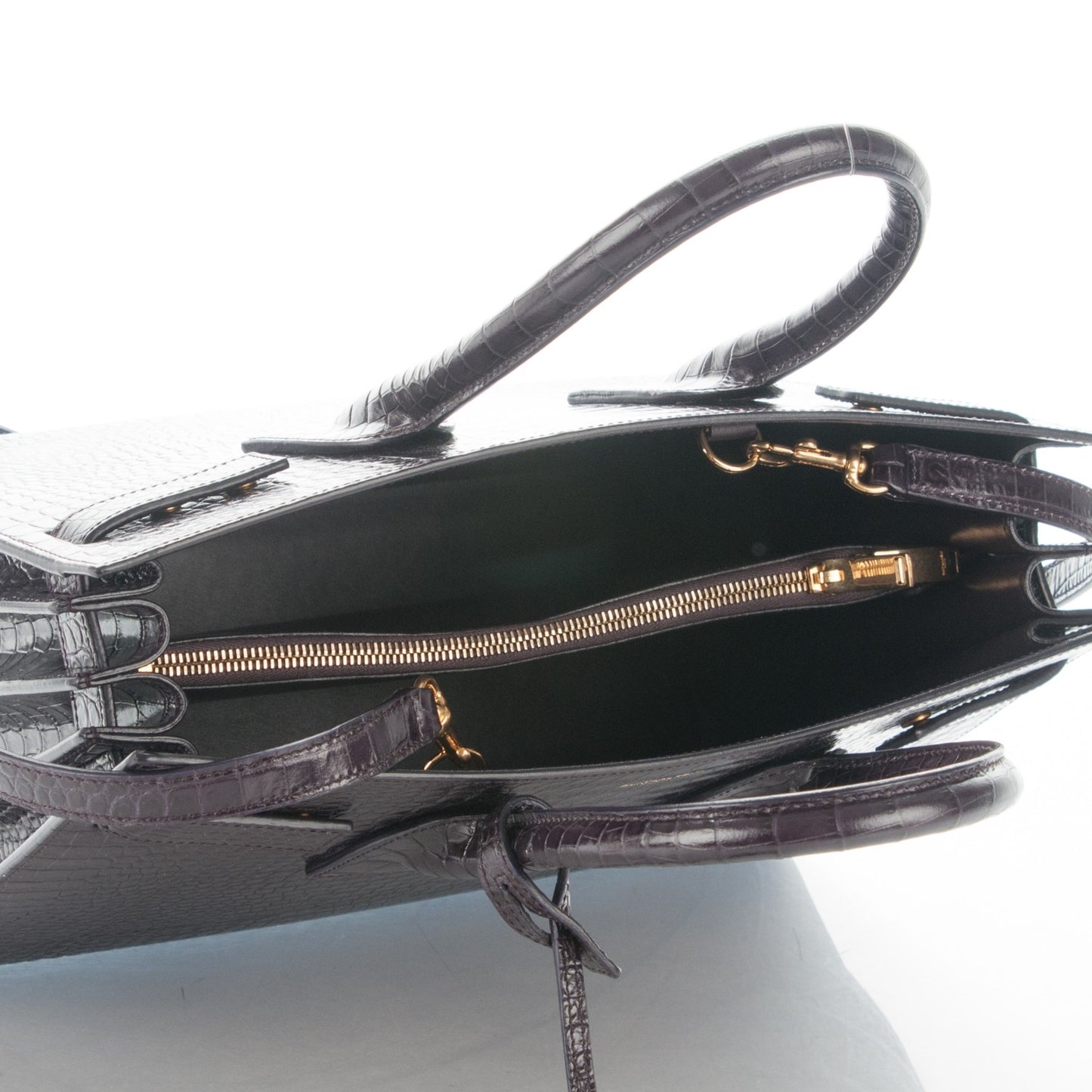 Calfskin Crocodile Embossed Small Sac De Jour Deep Purple