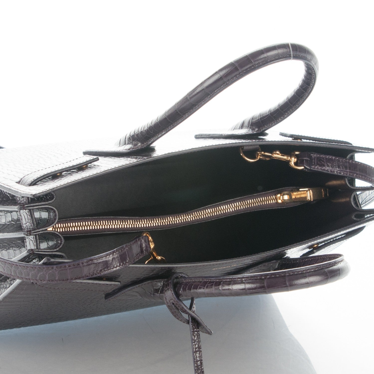 Saint Laurent Calfskin Crocodile Embossed Small Sac De Jour Deep Purple 5 of 7