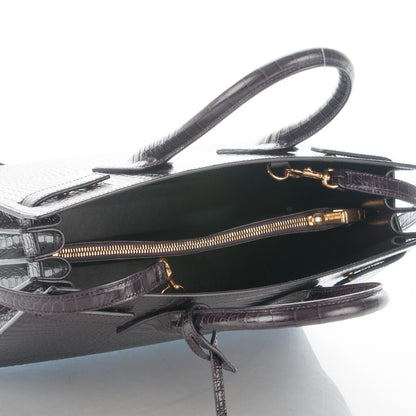 Saint Laurent Calfskin Crocodile Embossed Small Sac De Jour Deep Purple 5 of 7