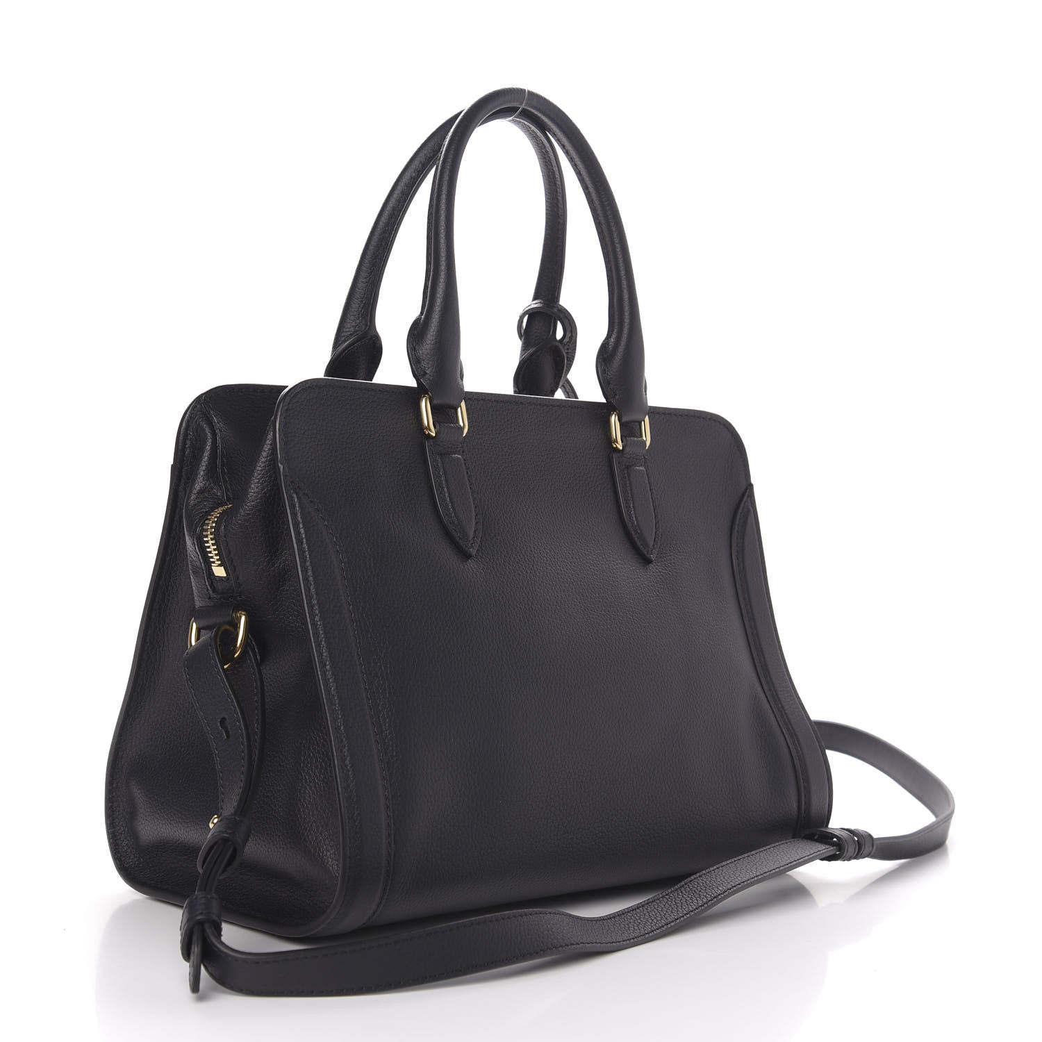 Alexander McQueen Pebbled Calfskin Small Skull Padlock Zip Around Tote Black 3 of 10