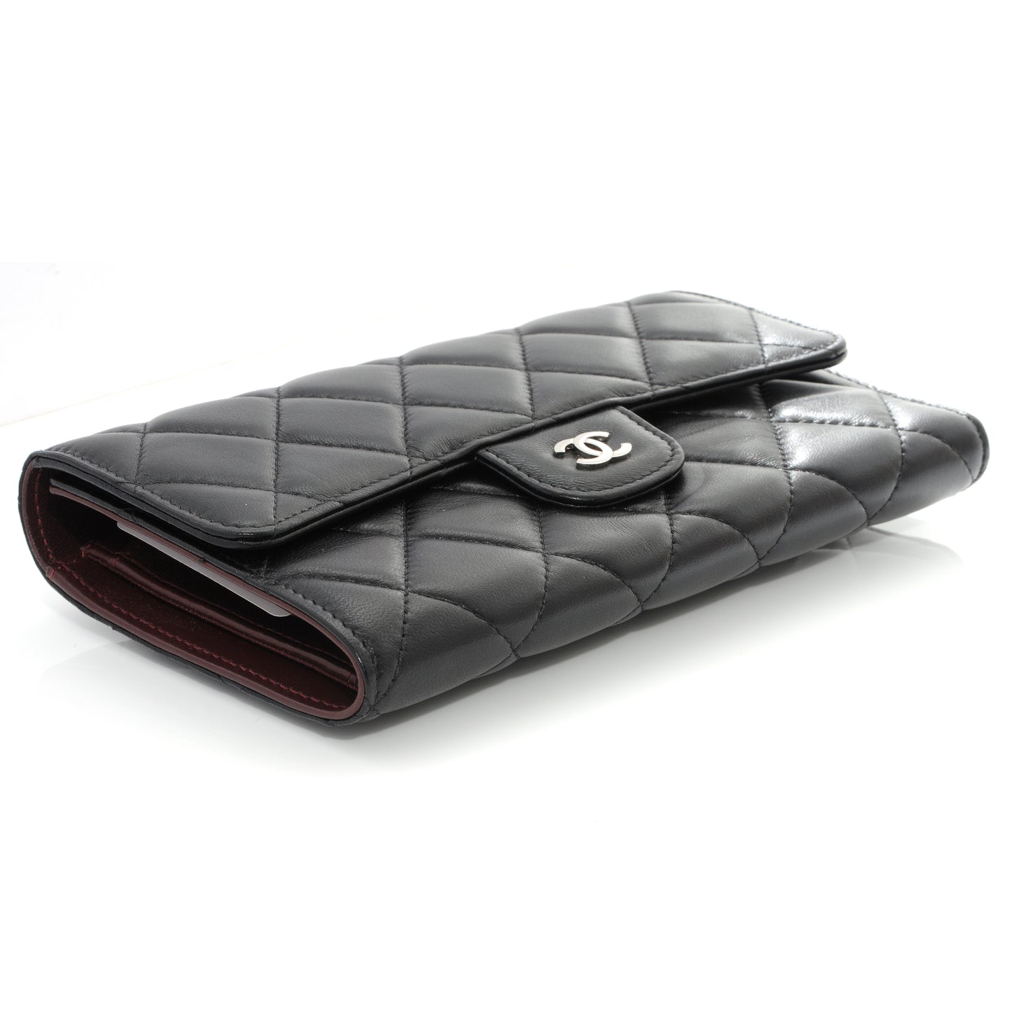 Lambskin Quilted Large Flap Wallet Black