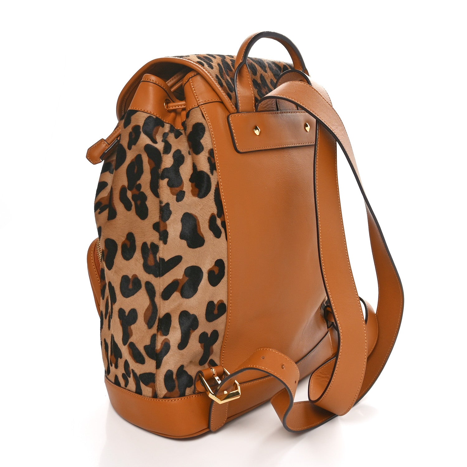 MCM Calf Hair Calfskin Leopard Print Medium Backpack Brown Black 3 of 11