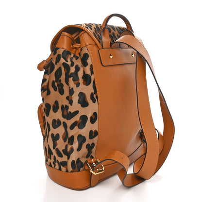 MCM Calf Hair Calfskin Leopard Print Medium Backpack Brown Black 3 of 11