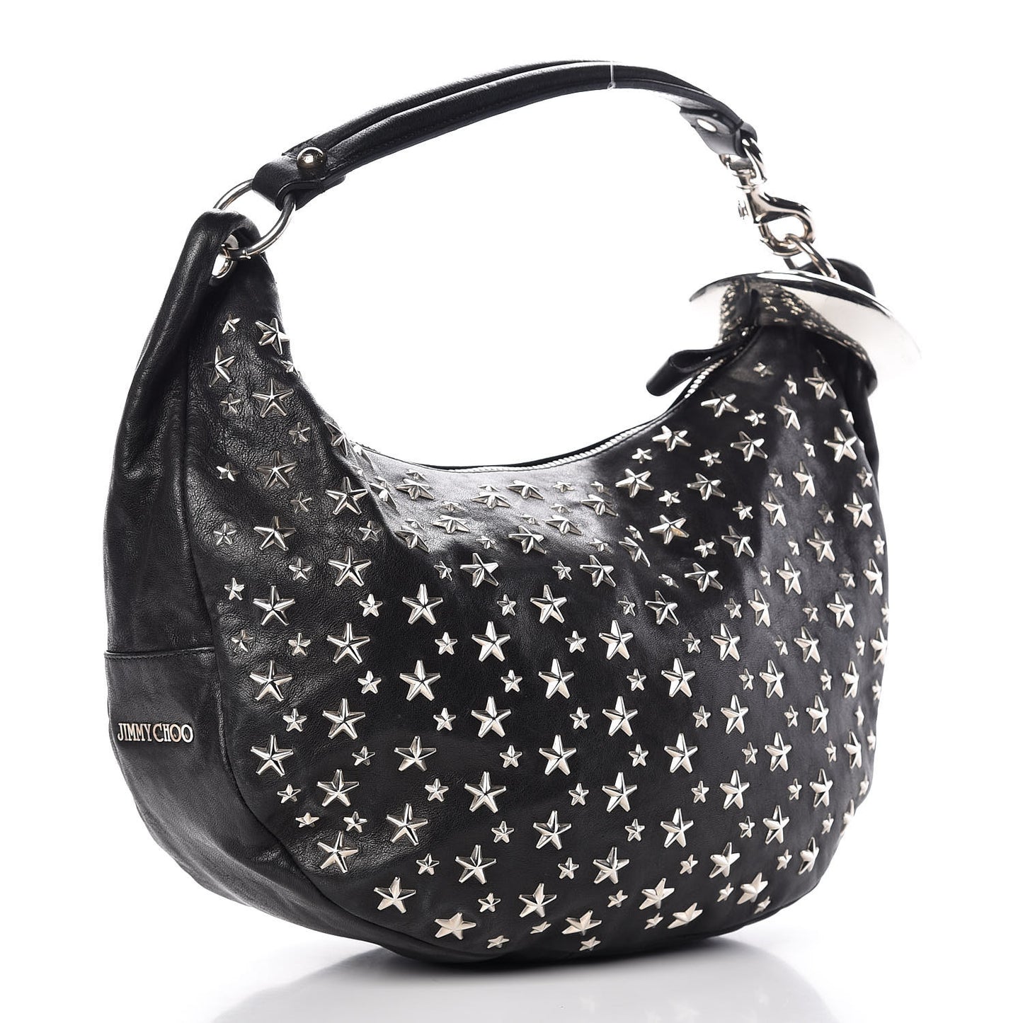 Metallic Calfskin Star Studded Sky Hobo Black