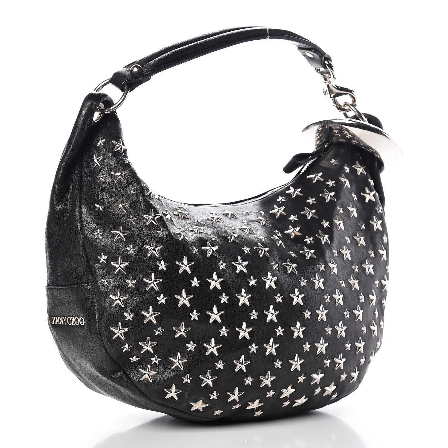 Jimmy Choo Metallic Calfskin Star Studded Sky Hobo Black 3 of 7