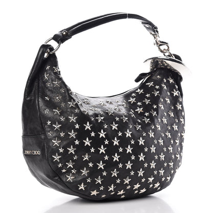 Jimmy Choo Metallic Calfskin Star Studded Sky Hobo Black 3 of 7