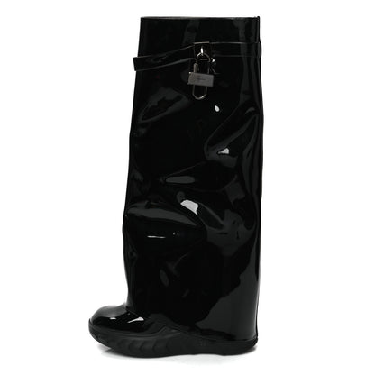 Givenchy Patent Shark Lock Biker Knee Boots 39 Black 1 of 9