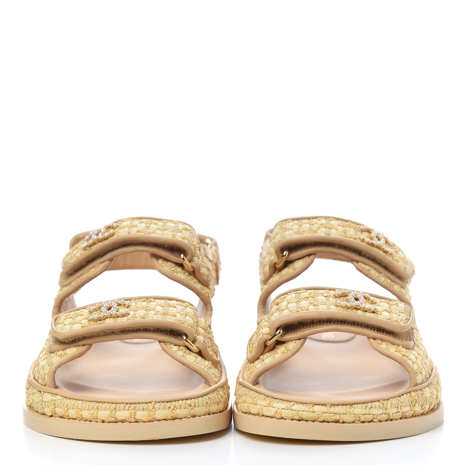 Chanel Braided Fabric Velcro Dad Sandals 38 Beige 2 of 11