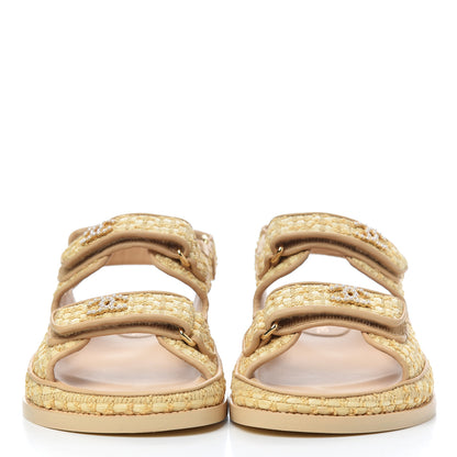 Chanel Braided Fabric Velcro Dad Sandals 38 Beige 2 of 11