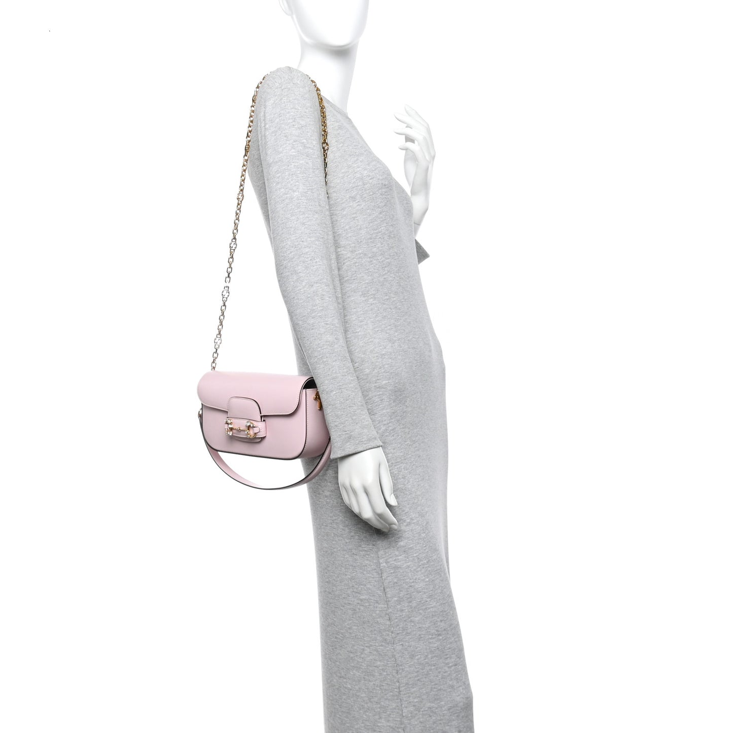 Azalea Calfskin Crystal Small Horsebit 1955 Chain Shoulder Bag Pink